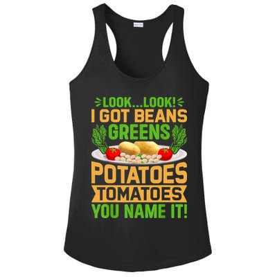 Look Look I Got Beans Greens Potatoes Tomatoes You Name It Ladies PosiCharge Competitor Racerback Tank