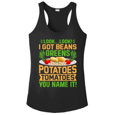 Look Look I Got Beans Greens Potatoes Tomatoes You Name It Ladies PosiCharge Competitor Racerback Tank