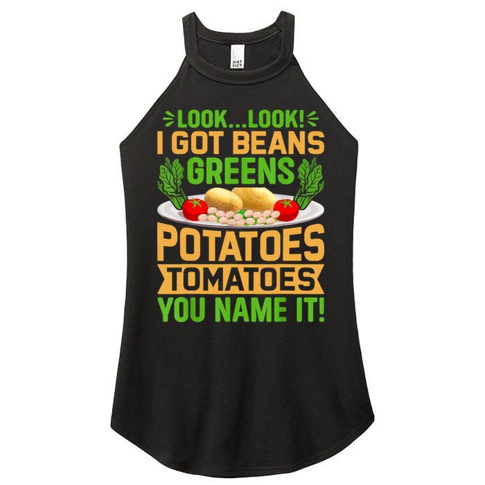 Look Look I Got Beans Greens Potatoes Tomatoes You Name It Women's Perfect Tri Rocker Tank