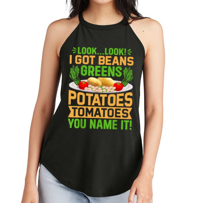 Look Look I Got Beans Greens Potatoes Tomatoes You Name It Women's Perfect Tri Rocker Tank