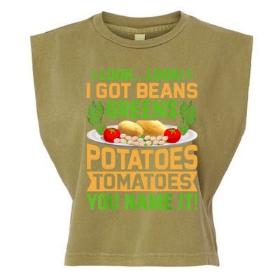 Look Look I Got Beans Greens Potatoes Tomatoes You Name It Garment-Dyed Women's Muscle Tee