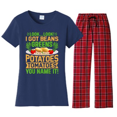 Look Look I Got Beans Greens Potatoes Tomatoes You Name It Women's Flannel Pajama Set