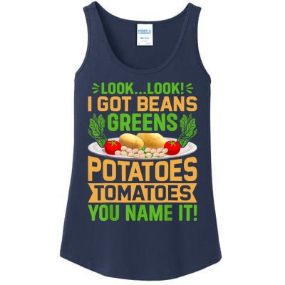 Look Look I Got Beans Greens Potatoes Tomatoes You Name It Ladies Essential Tank