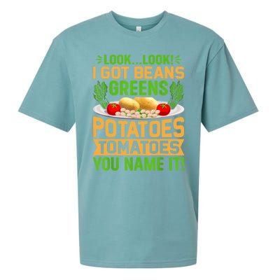 Look Look I Got Beans Greens Potatoes Tomatoes You Name It Sueded Cloud Jersey T-Shirt