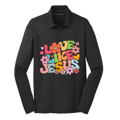 Love Like Jesus Christian Bible Verse Trendy Floral Silk Touch Performance Long Sleeve Polo