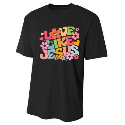 Love Like Jesus Christian Bible Verse Trendy Floral Performance Sprint T-Shirt