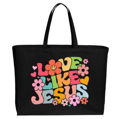 Love Like Jesus Christian Bible Verse Trendy Floral Cotton Canvas Jumbo Tote