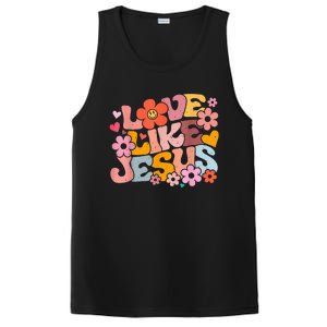 Love Like Jesus Christian Bible Verse Trendy Floral Heart PosiCharge Competitor Tank