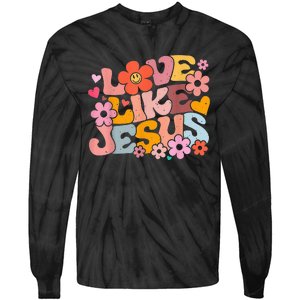 Love Like Jesus Christian Bible Verse Trendy Floral Heart Tie-Dye Long Sleeve Shirt