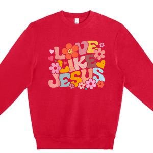 Love Like Jesus Christian Bible Verse Trendy Floral Heart Premium Crewneck Sweatshirt