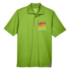 Love Like Jesus Loved John 15 12 Groovy Christian Scripture Men's Origin Performance Pique Polo