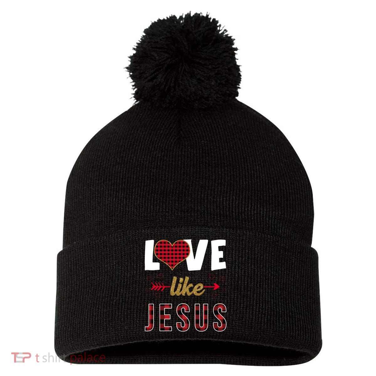 Love Like Jesus Cute Leopard Pom Pom 12in Knit Beanie