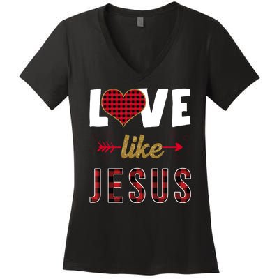 Love Like Jesus Cute Leopard Women's V-Neck T-Shirt