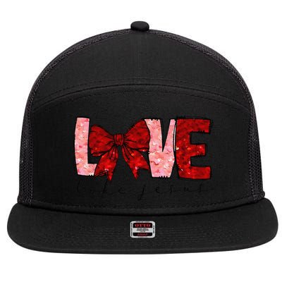 Love Like Jesus Coquette Bow Valentine 7 Panel Mesh Trucker Snapback Hat