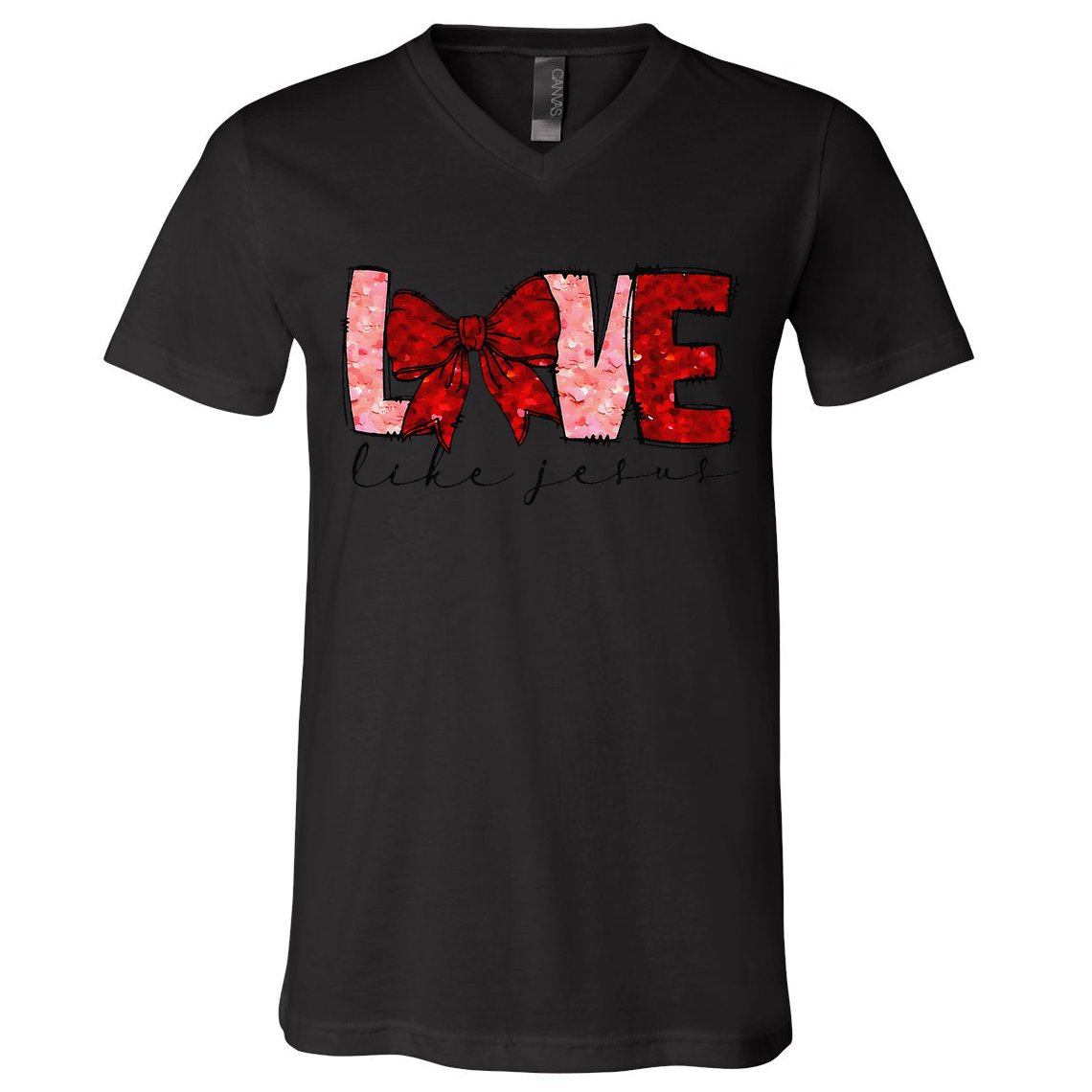 Love Like Jesus Coquette Bow Valentine V-Neck T-Shirt