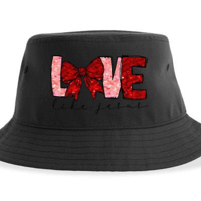 Love Like Jesus Coquette Bow Valentine Sustainable Bucket Hat