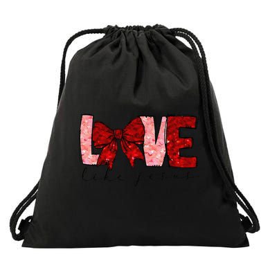 Love Like Jesus Coquette Bow Valentine Drawstring Bag