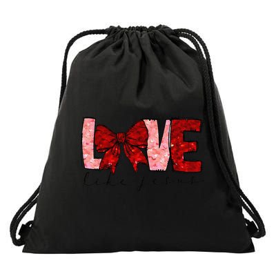 Love Like Jesus Coquette Bow Valentine Drawstring Bag
