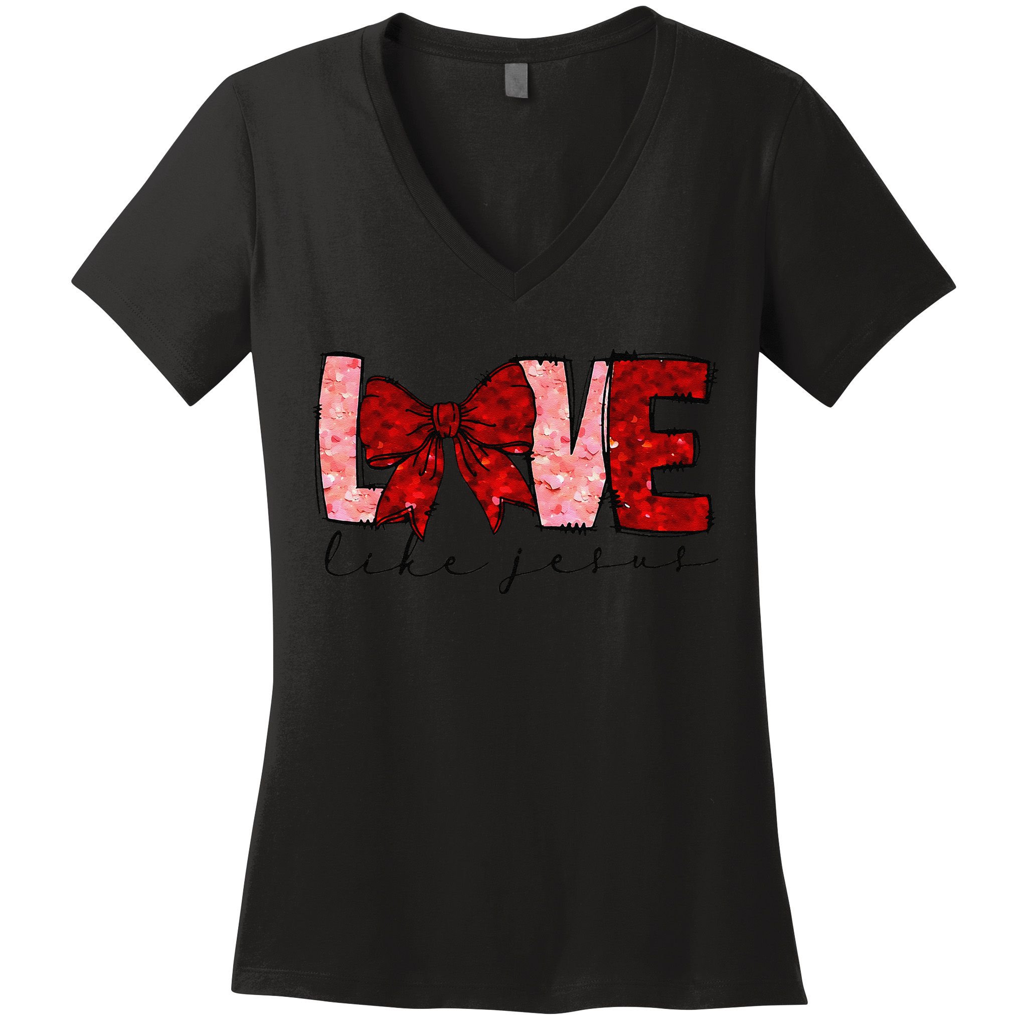 Love Like Jesus Coquette Bow Valentine Women's V-Neck T-Shirt
