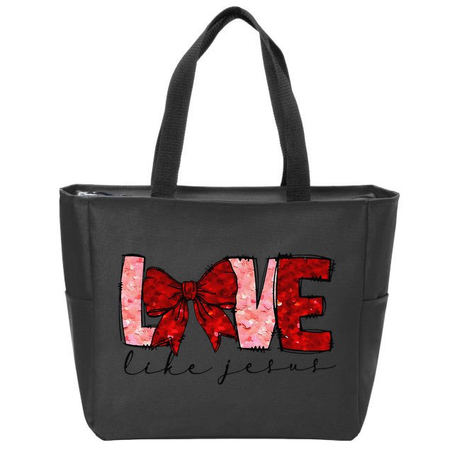 Love Like Jesus Coquette Bow Valentine Zip Tote Bag