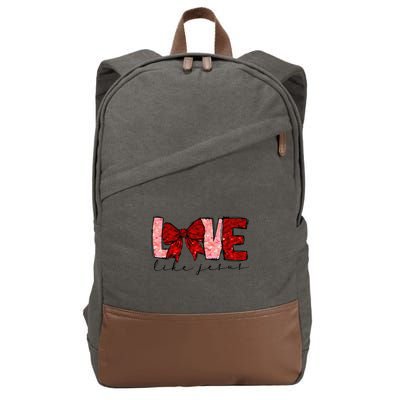 Love Like Jesus Coquette Bow Valentine Cotton Canvas Backpack