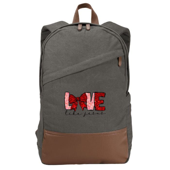 Love Like Jesus Coquette Bow Valentine Cotton Canvas Backpack