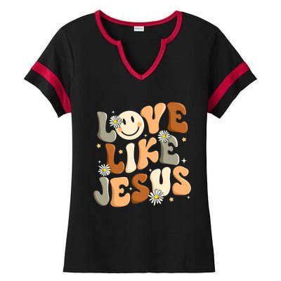 Love Like Jesus Religious God Christian Ladies Halftime Notch Neck Tee