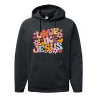 Love Like Jesus Christian Bible Verse Trendy Floral Heart Performance Fleece Hoodie