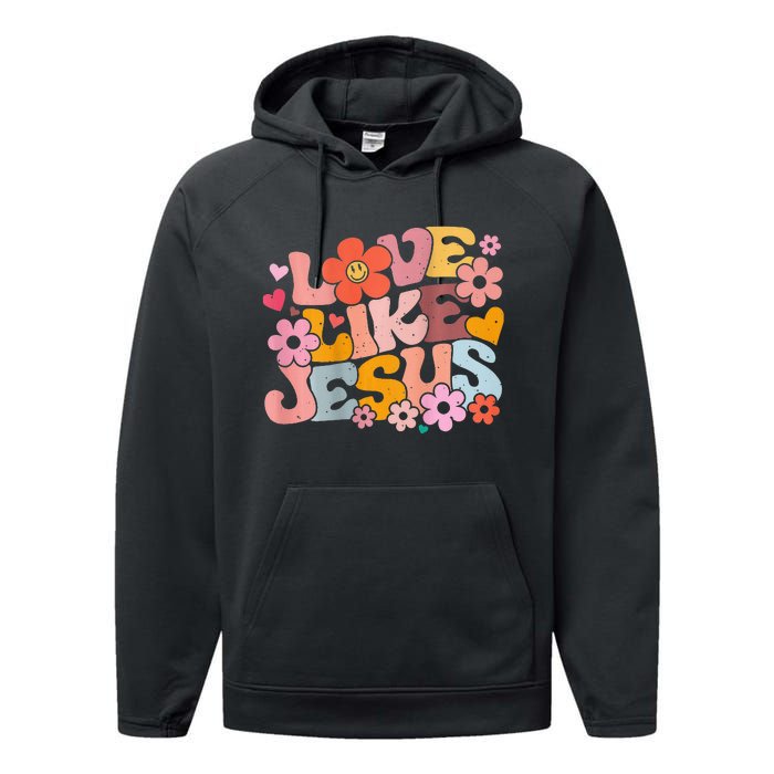 Love Like Jesus Christian Bible Verse Trendy Floral Heart Performance Fleece Hoodie