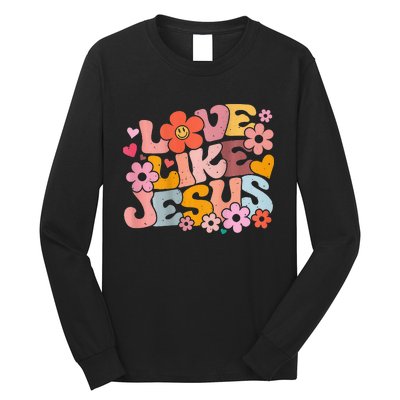 Love Like Jesus Christian Bible Verse Trendy Floral Heart Long Sleeve Shirt