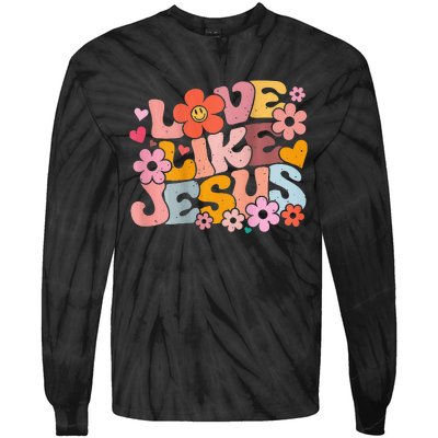 Love Like Jesus Christian Bible Verse Trendy Floral Heart Tie-Dye Long Sleeve Shirt