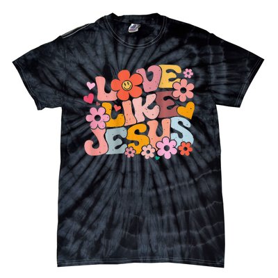 Love Like Jesus Christian Bible Verse Trendy Floral Heart Tie-Dye T-Shirt