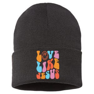 Love Like Jesus Smiley Face Aesthetic Funny Christian Sustainable Knit Beanie