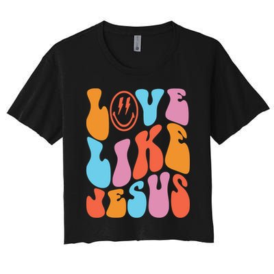 Love Like Jesus Smiley Face Aesthetic Funny Christian Crop Top