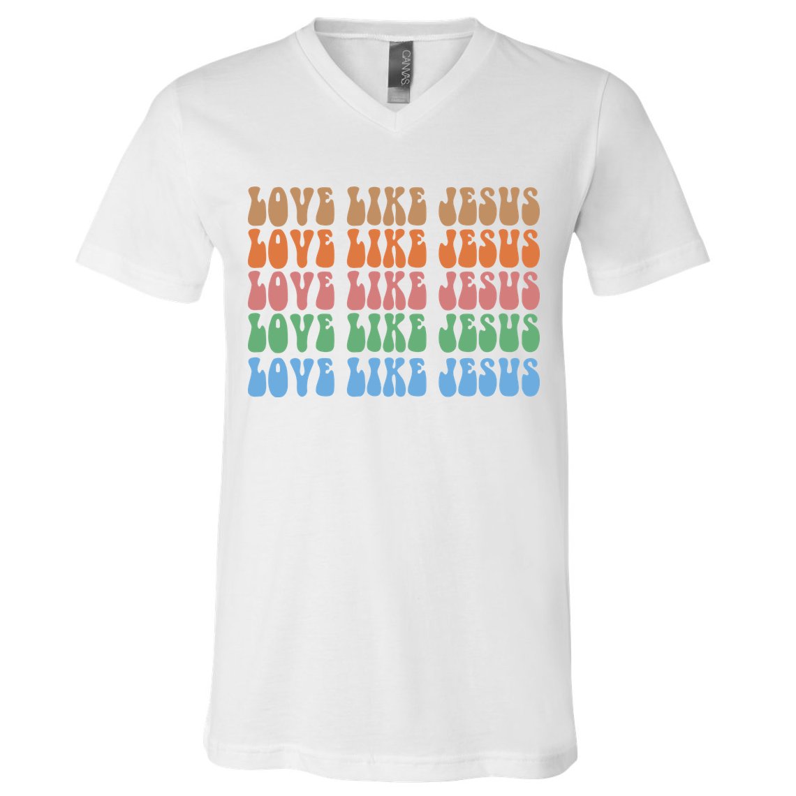 Love Like Jesus Colorful Retro Christianity V-Neck T-Shirt
