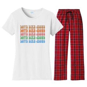 Love Like Jesus Colorful Retro Christianity Women's Flannel Pajama Set