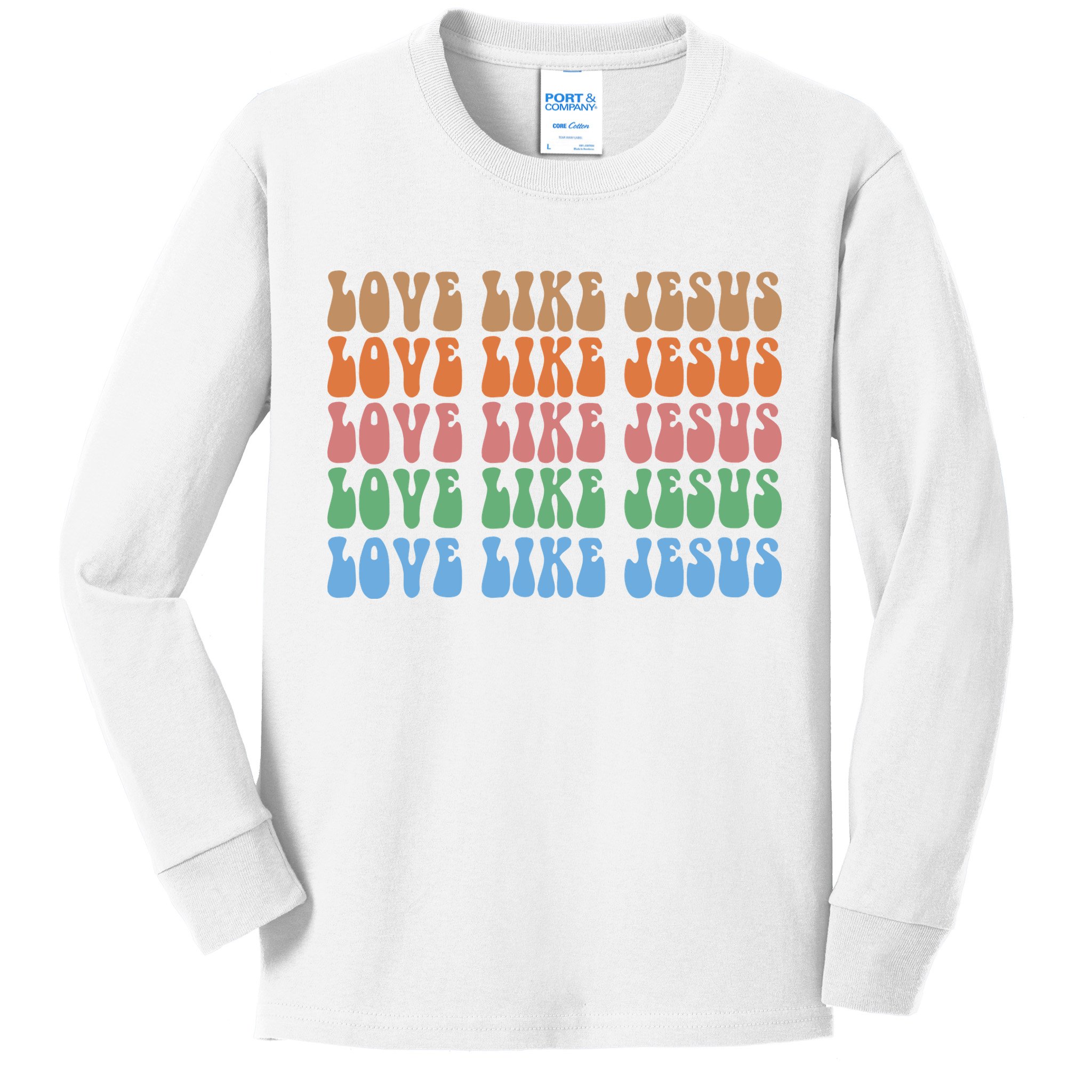 Love Like Jesus Colorful Retro Christianity Kids Long Sleeve Shirt
