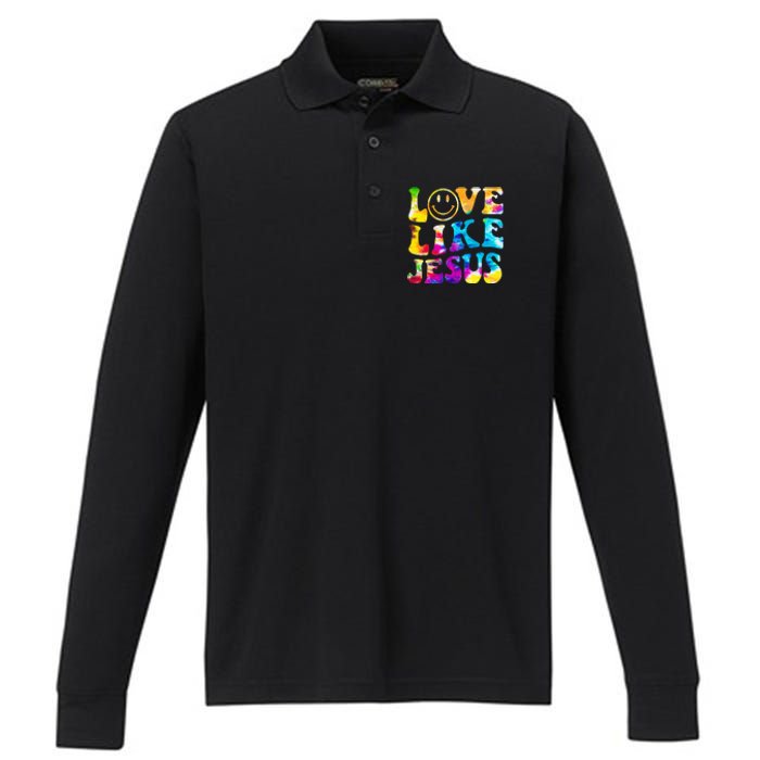 Love Like Jesus Tie Dye Faith Christian Jesus Performance Long Sleeve Polo