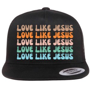 Love Like Jesus Retro Colorful Christian Flat Bill Trucker Hat