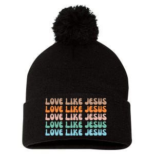 Love Like Jesus Retro Colorful Christian Pom Pom 12in Knit Beanie