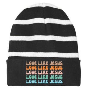 Love Like Jesus Retro Colorful Christian Striped Beanie with Solid Band