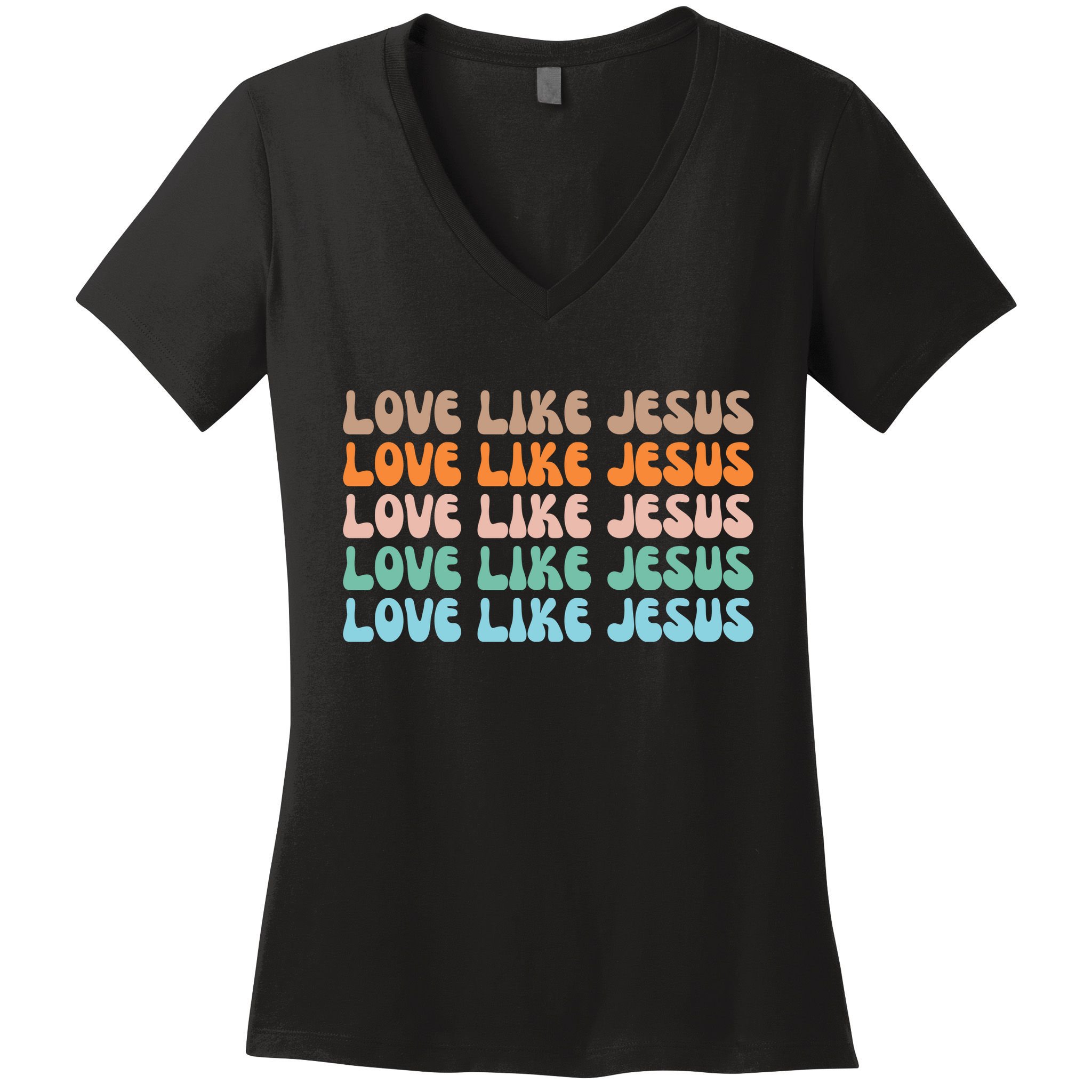 Love Like Jesus Retro Colorful Christian Women's V-Neck T-Shirt