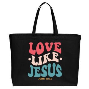 Love Like Jesus Religious God With Words On Back Gift Cotton Canvas Jumbo Tote