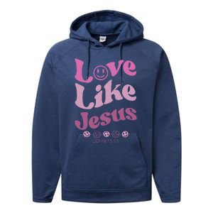 Love Like Jesus Religious God With Words On Back Performance Fleece Hoodie