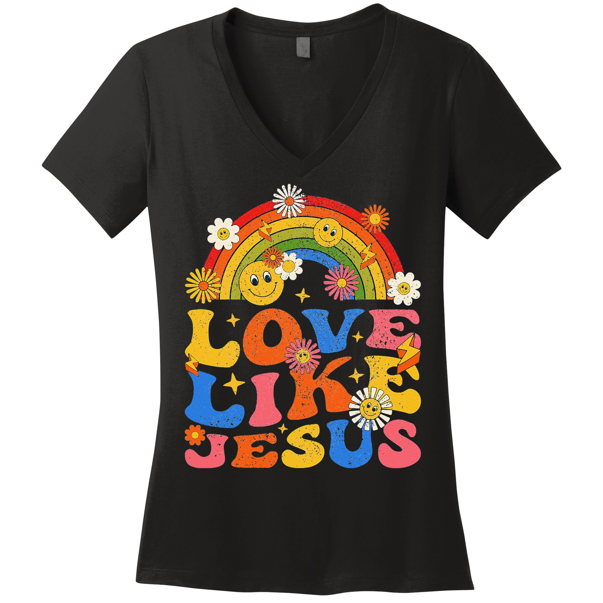 Love Like Jesus Positive Catholic Preppy Retro Christian Women's V-Neck T-Shirt