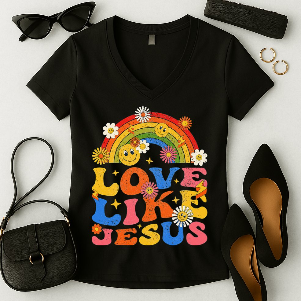 Love Like Jesus Positive Catholic Preppy Retro Christian Women's V-Neck T-Shirt