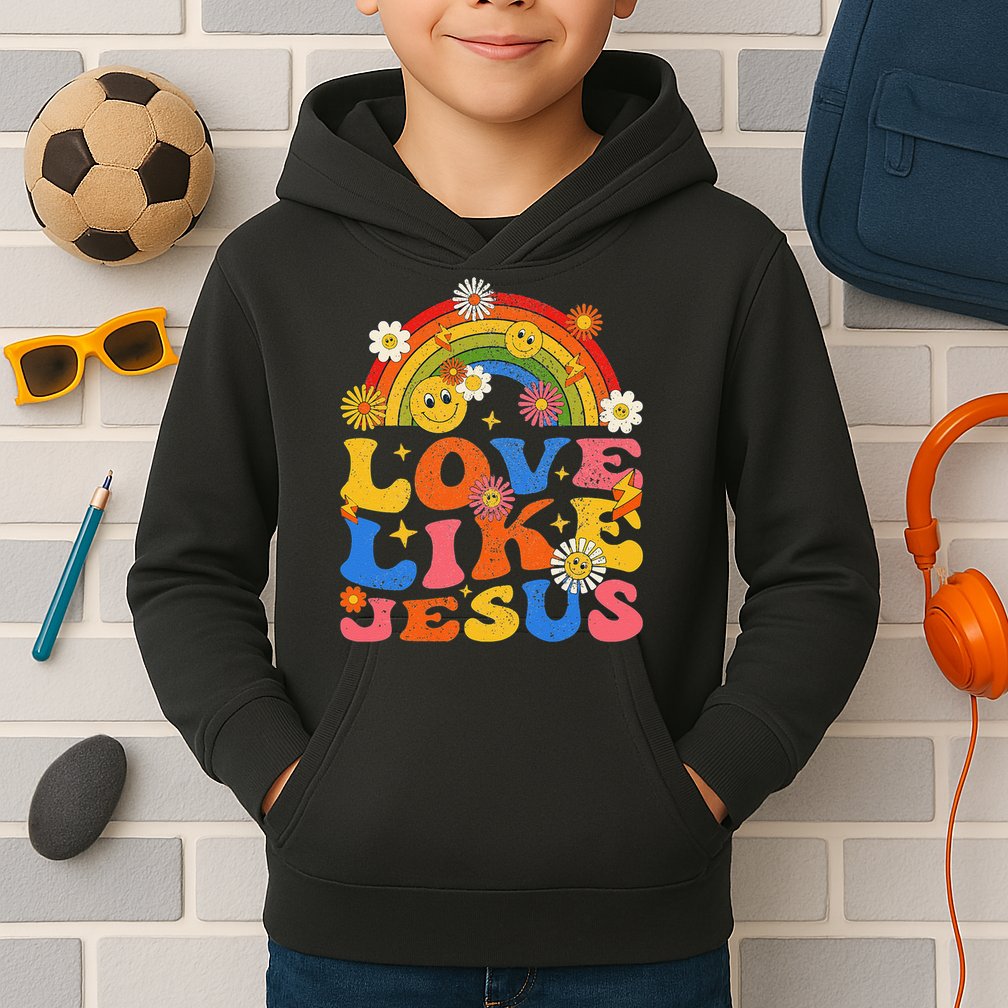 Love Like Jesus Positive Catholic Preppy Retro Christian Kids Hoodie