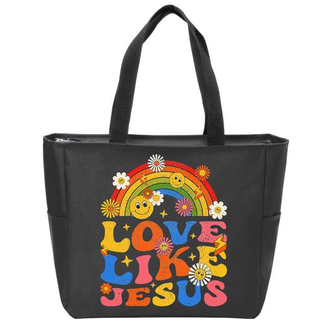 Love Like Jesus Positive Catholic Preppy Retro Christian Zip Tote Bag