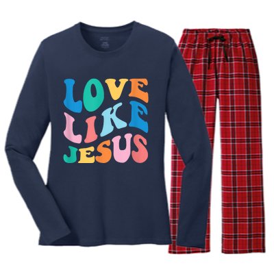 Love Like Jesus Graphic Tee Women's Long Sleeve Flannel Pajama Set 