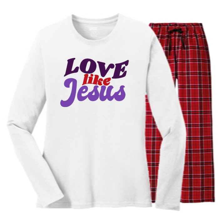 Love Like Jesus Retro Women's Long Sleeve Flannel Pajama Set 